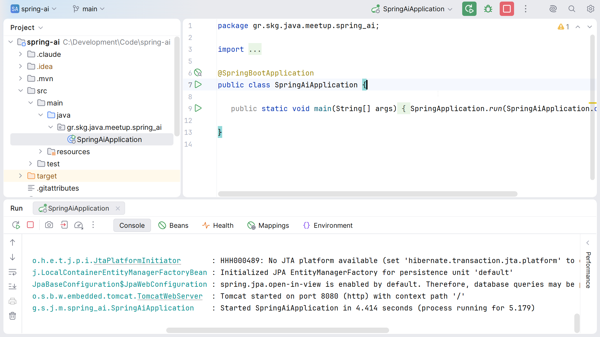 Application running in IntelliJ