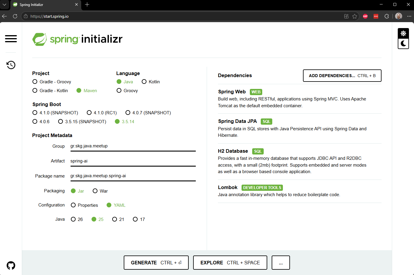 Spring Initializr configuration