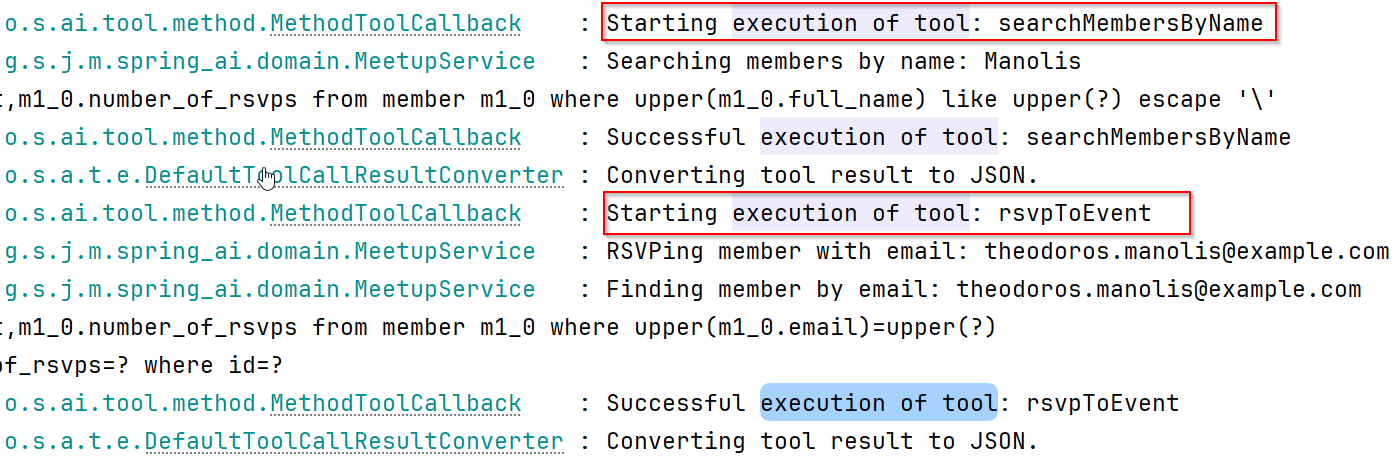 Tool execution logs